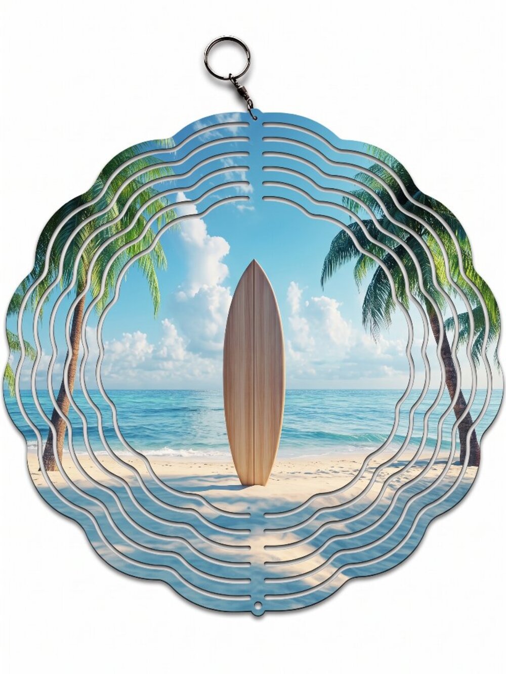 10" Tropical Surfboard Beach Kinetic Wind Spinner - Metal Hanging Yard Decor